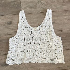 Rebellion Crochet Lace Designed Cropped Tank Top Shell  Bohemian Festival Size L